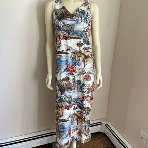 Ohana Classics Women’s Sleeveless V Neck Tropical Surf Print Maxi Dress M